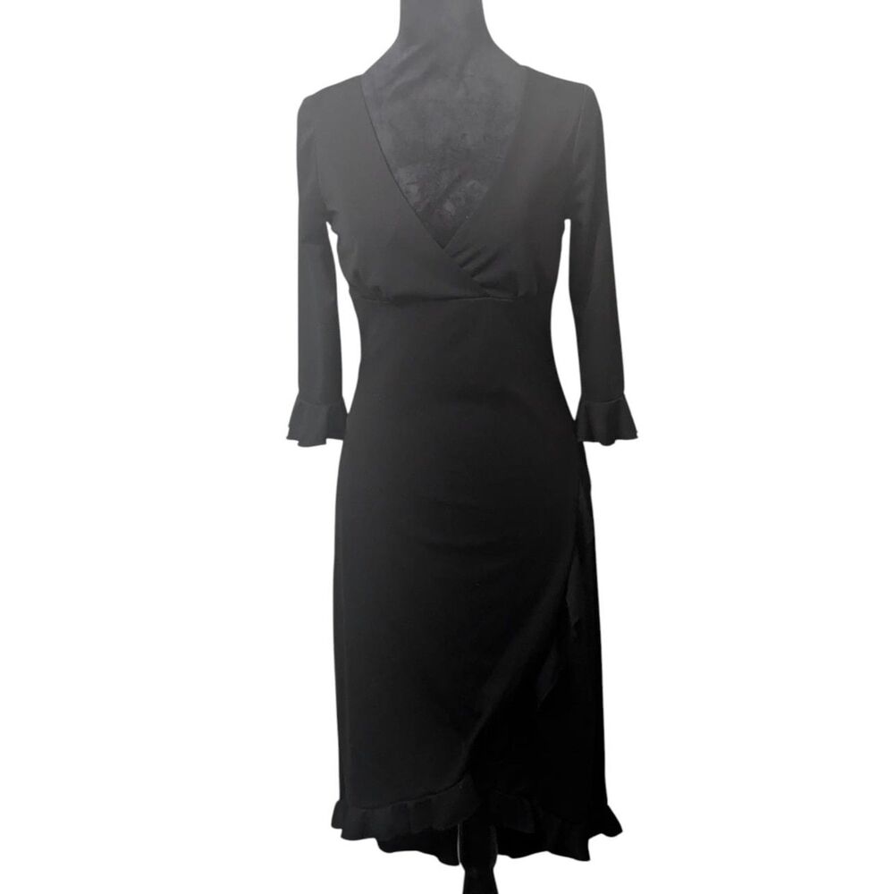 Vintage La Belle Black Ruffle Wrap Dress Long Sleeve Whimsigoth Goth Witchy M